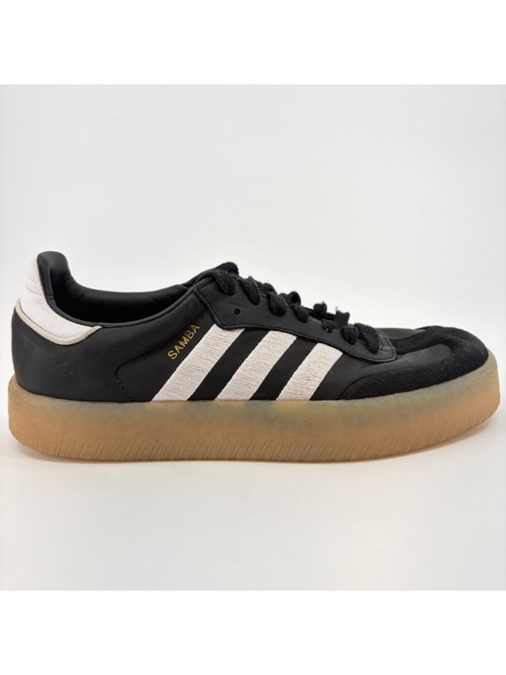 Adidas Sambae Womens Size 9 Black White Gum Athletic Leather Shoes Sneakers